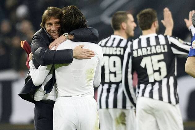 Db Torino 05 01 2014 - campionato di calcio serie A Juventus Turin vs AS Rom: Schlussjubel Antonio Conte-Andrea Pirlo 