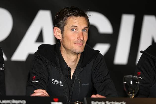 Frank Fränk SCHLECK ( LUX Trek Factory Racing ) kehrt nach seiner Dopingsperre zurück ins Peloton - hier im Interview bei der Teampräsentation des World Tour Teams Trek Factory Racing im französischen Roubaix - Fahrervorstellung - Teampraesentation - World Tour Team Trek - Querformat - quer - horizontal - Event: Trek Factory Team Präsentation - Saison 2014 - Location: Roubaix - Frankreich - Europa - Datum: 10.01.2014