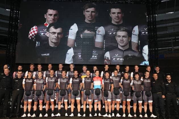 Teampräsentation des World Tour Teams Trek Factory Racing im französischen Roubaix - Fahrervorstellung - Teampraesentation - World Tour Team Trek - Querformat - quer - horizontal - Event: Trek Factory Team Präsentation - Saison 2014 - Location: Roubaix - Frankreich - Europa - Datum: 10.01.2014