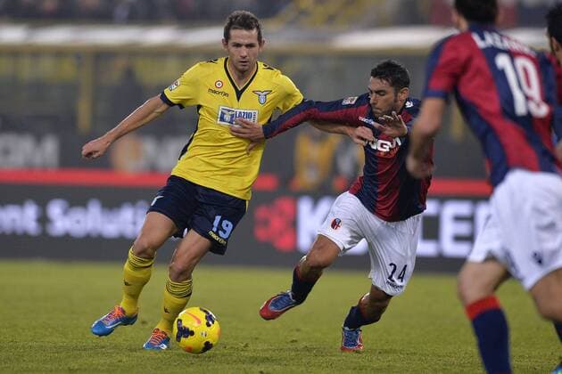 Senad Lulic Lazio, Michele Pazienza Bologna Bologna 11-01-2014 StadioDall Ara - Football Calcio Serie A 2013 2014 FC Bologna - Lazio Roma andreaxstaccioli