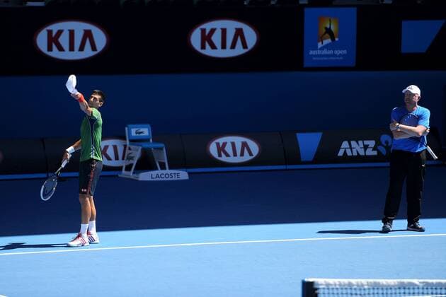 Novak Djokovic (SRB) Boris Becker (GER) TENNIS : Australian Open - Melbourne - 12 01 2014 TennisMagazine PanoramIc 