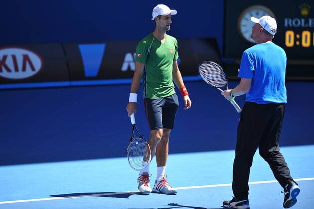 Novak Djokovic (SRB) Boris Becker (GER) TENNIS : Australian Open - Melbourne - 12 01 2014 TennisMagazine PanoramIc 