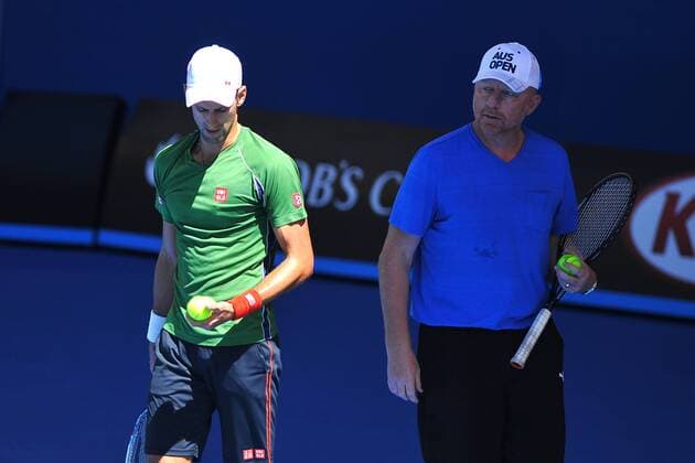 Novak Djokovic (SRB) Boris Becker (GER) TENNIS : Australian Open - Melbourne - 12 01 2014 TennisMagazine PanoramIc 
