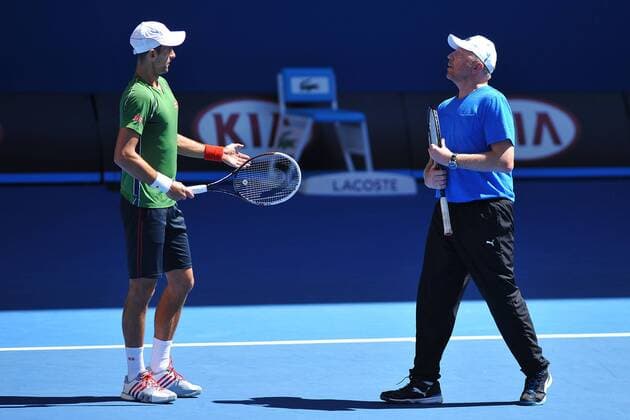Novak Djokovic (SRB) Boris Becker (GER) TENNIS : Australian Open - Melbourne - 12 01 2014 TennisMagazine PanoramIc 