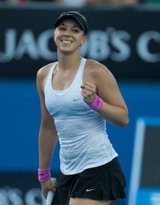 Australian Open 2013, Melbourne Park,ITF Grand Slam Tennis Tournament,Sabine Lisicki (GER) macht die Faust und jubelt nach ihrem Sieg,Jubel,Emotion,Einzelbild,Halbkoerper,Hochformat,