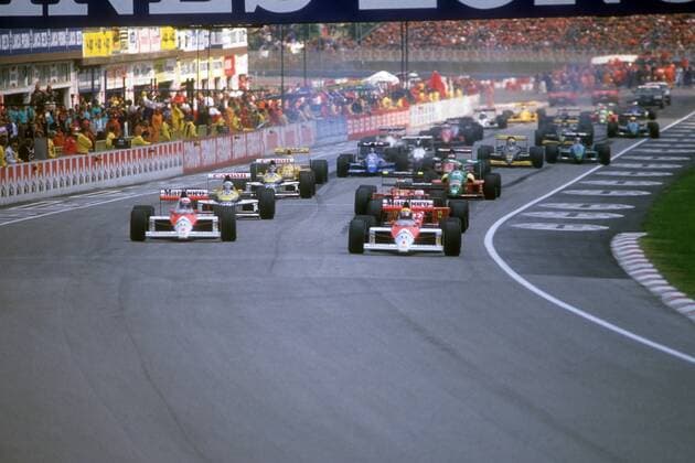 Startaufstellung GP San Marino 1989 - Ayrton Senna (Brasilien McLaren Honda, re.) vor Alain Prost (Frankreich McLaren Honda)