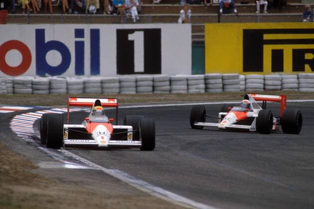 Ayrton Senna (Brasilien McLaren Honda) vor Alain Prost (Frankreich McLaren Honda)