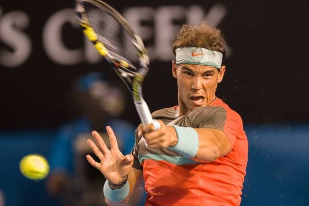 Jan. 16, 2014 - Melbourne, Victoria, Australia - January 16, 2014: 1st seed Rafael NADAL (ESP) in action in a 2nd round match on day 4 of the 2014 Australian Open grand slam tennis tournament at Melbourne Park in Melbourne, Australia. Tennis 2014: Australian Open JAN 16 - ZUMAc04