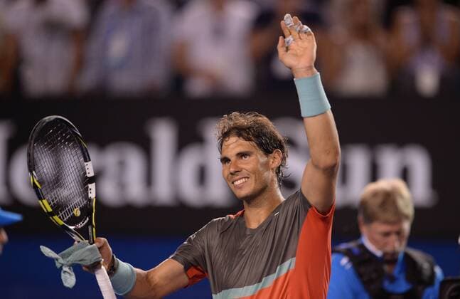 (140116) -- MELBOURNE, Jan. 16, 2014 (Xinhua) -- Spain s Rafael Nadal celebrates his victory in the men s singles match on day four of the 2014 Australian Open tennis tournament in Melbourne on Jan. 16, 2014. 