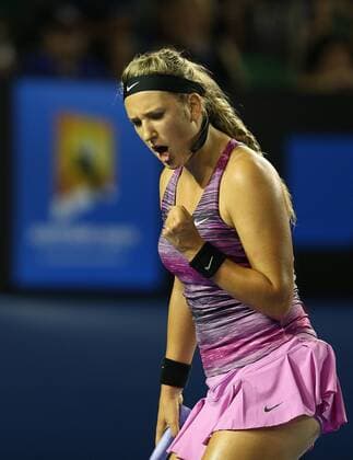(140116) -- MELBOURNE, Jan. 16, 2014 (Xinhua) -- Victoria Azarenka of Belarus celebrates during her women s singles match on day four of the 2014 Australian Open tennis tournament in Melbourne on Jan. 16, 2014. 