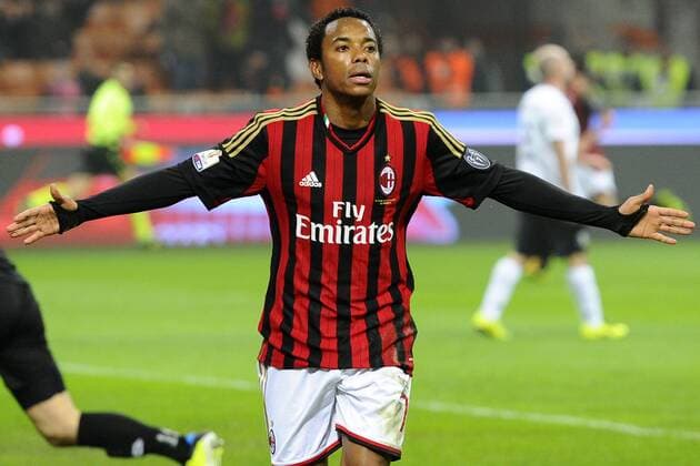 Esultanza di Robinho Milan gol 1-0. Goal celebration Milano 15-01-2014 Stadio Giuseppe Meazza - Football Calcio Coppa Italia 2013 2014 Milan - Spezia Foto Giuseppe Celeste Insidefoto giuseppexceleste