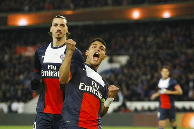Zlatan Ibrahimovic et Thiago Silva (PSG) FOOTBALL : Paris Saint Germain (PSG) vs FC Nantes - Ligue 1 - 19 01 2014 GwendolineLeGoff 
