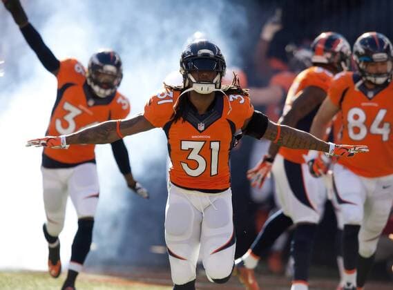 Jan. 19, 2014 - Denver, Colorado, U.S - Broncos S OMAR BOLDEN enters the playing field at the start of the game during at Sports Authority Field at Mile High during the AFC Championship Game Sunday afternoon. The Broncos beat the Patriots 26-16. NFL American Football Herren USA 2014 - Broncos Win AFC Championship  - ZUMAonc