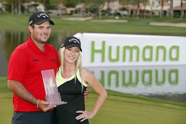 January 19, 2014: Patrick Reed and his wife Justine pose with the winner s trophy on the 18th green after winning the Humana Challenge in partnership with the Clinton Foundation on the Arnold Palmer Private Course at PGA Golf Herren West in La Quinta, CA. .Charles Baus CSM PGA Golf Herren Tour 2014: Humana Challenge JAN 19 - ZUMAcb8
