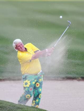 (140122) -- DOHA, Jan. 22, 2014 (Xinhua) -- John Daly of the United States hits the ball during the first day match at Qatar Masters in Doha, Qatar, Jan. 22, 2014. (Xinhua Chen Shaojin) (SP)QATAR-DOHA-GOLF-QATAR MASTERS 
