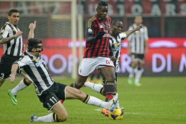 Maurizio Domizzi Udinese, Mario Balotelli Milan Milano 22-01-2014 Stadio Giuseppe Meazza - Football Calcio Coppa Italia 2013 2014 AC Milan vs. Udinese Calcio giuseppexceleste