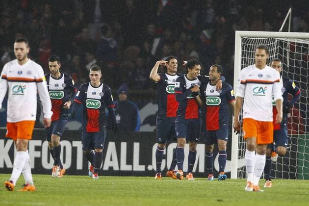 Edinson Cavani et equipe (PSG) FOOTBALL : Paris Saint Germain vs Montpellier - Coupe de France - 22 01 2014 GwendolineLeGoff Panoramic 