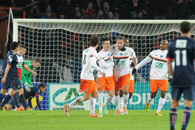 joie Daniel Congre apres son but - Remy Cabella (Montpellier) FOOTBALL : PSG vs Montpellier - Coupe de France - 22 01 2014 N.LeGouic FEP Panoramic 