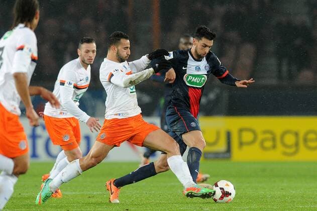 Javier Pastore (PSG) Abdelhamid El Kaoutari (Montpellier) FOOTBALL : PSG vs Montpellier - Coupe de France - 22 01 2014 N.LeGouic FEP Panoramic 