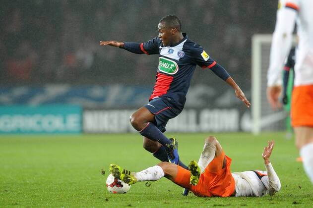 Hervin Ongenda (PSG) Joris Marveaux (Montpellier) FOOTBALL : Paris Saint Germain PSG vs Montpellier HSC - Coupe de France - 22 01 2014 N.LeGouic FEP Panoramic 