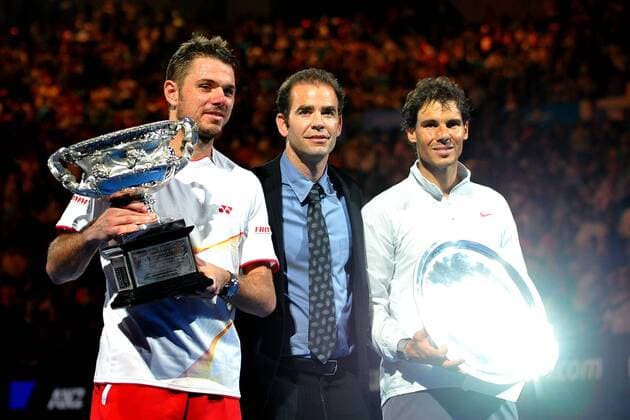 Stanislas Wawrinka (SUI) Rafael Nadal (ESP) Pete Sampras (USA) TENNIS : Open d Australie - Melbourne - 26 01 2014 TennisMagazine Panoramlc 