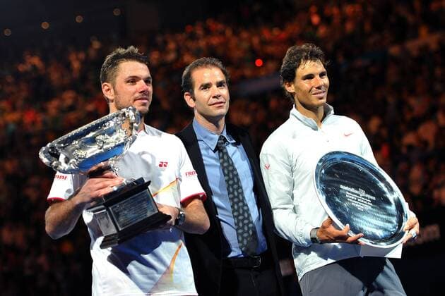 Stanislas Wawrinka (SUI) Rafael Nadal (ESP) Pete Sampras (USA) TENNIS : Open d Australie - Melbourne - 26 01 2014 TennisMagazine Panoramlc 