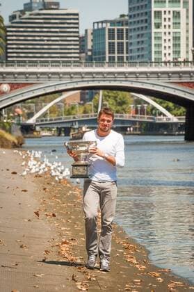 Jan. 27, 2014 - Melbourne, Victoria, Australia - Stanislaus Wawrinka of Switzerland - winner of the 2014 Australian Open Men s Singles, walks along Melbourne s Yarra River with his championship trophy during a morning photo op. Tennis 2014 - Australian Open - Wawrinka - ZUMAkh1