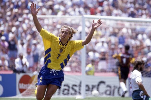 Henrik LARSSON, SWE, Torschütze zum 3:0, jubelt, Jubel, FIFA Fussball Weltmeisterschaft WM USA 1994, Spiel um den dritten Platz, Schweden - Bulgarien 4:0, SWE - BUL, 16.07.1994 Â