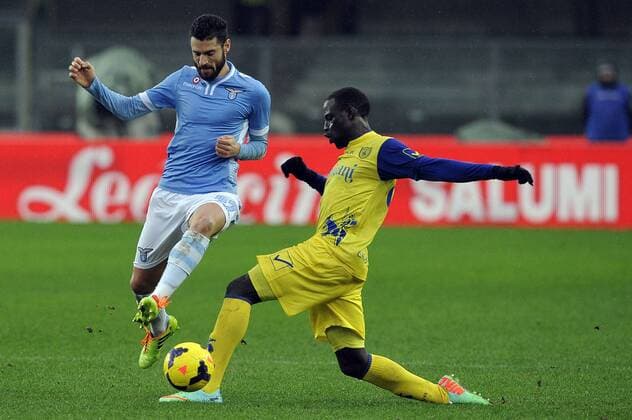 Antonio Candreva Lazio, Drame Boukary Chievo Verona 02-02-2014 Stadio Bentegodi. Football Calcio Serie A 2013 2014 AC Chievo Verona - Lazio Rom. fnozxinside