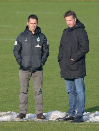 GER, 1.FBL, Training Werder Bremen 03.02.2014 03.02.2014, Trainingsgelände, Bremen, GER, 1.FBL, Training Werder Bremen, im Bild Thomas Eichin (Geschäftsführer Werder Bremen), Frank Baumann (Direktor Profifußball Werder Bremen) nphxFrisch
