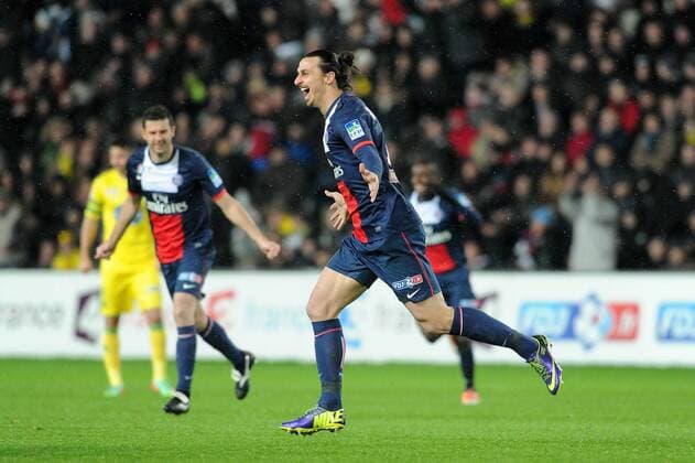 joie de Zlatan Ibrahimovic apres son but (PSG) FOOTBALL : FC Nantes vs PSG Paris St Germain - Coupe de la Ligue - 04 02 2014 NLeGouicFEP 