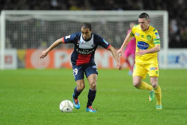 Lucas Moura (PSG) Jordan Veretout (Nantes) FOOTBALL : FC Nantes vs PSG Paris St Germain - Coupe de la Ligue - 04 02 2014 NLeGouicFEP 