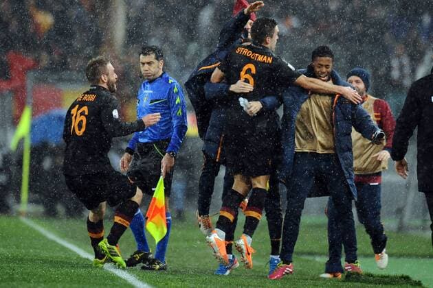 Kevin Strootman, Roma.Goal celebration. Roma 05-02-2014 Stadio Olimpico. Football Calcio 2013 2014 Tim Cup. AS Roma - SCC Napoli. AntoniettaxBaldassarre