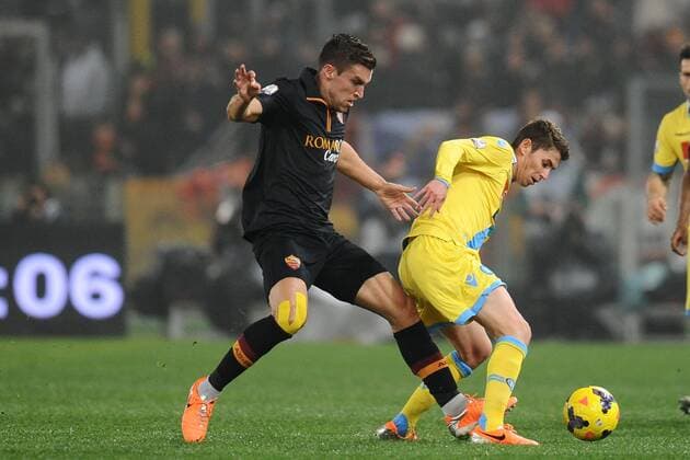 Kevin Strootman, Roma, Jorginho Napoli Roma 05-02-2014 Stadio Olimpico. Football Calcio 2013 2014 Tim Cup. AS Roma - SCC Napoli. AntoniettaxBaldassarre