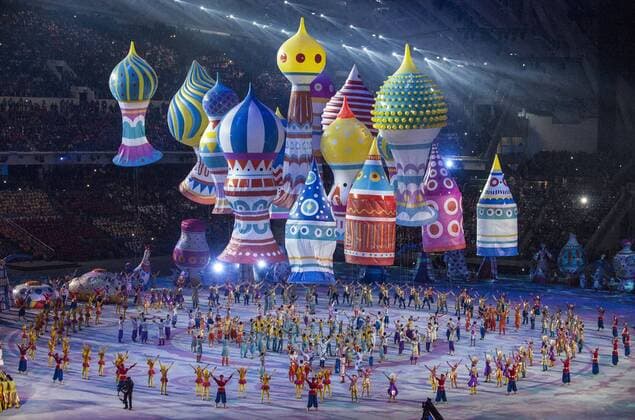 Feb. 7, 2014 - Sochi, Russia - Dancers perform with inflated objects during the Opening Ceremony of the Sochi 2014 Winter Olympics at Fisht Olympic Stadium on February 7, 2014 in Sochi, Russia... ADDITIONAL INFORMATION: sochi.open ‰ÛÒ 2 7 14 ‰ÛÒ Mark Rightmire, ORANGE COUNTY REGISTER Feed - 2014:02:07  - ZUMA2:0