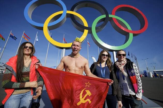Feb. 7, 2014 - Sochi, Russia - Fans and athletes celebrate together at the opening ceremonies at the 2014 Winter Olympics in Sochi. Opening Ceremony - Sochi 2014  - ZUMAony