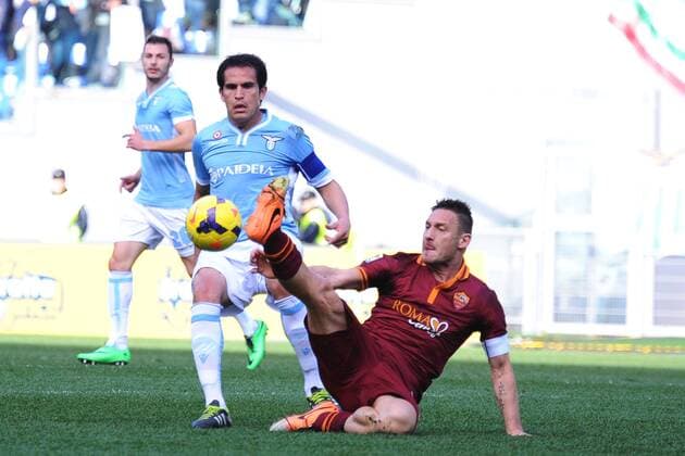 Cristian Ledesma Lazio, Francesco Totti Roma Roma 09-02-2014 Stadio Olimpico - Football Calcio Serie A 2013 2014 Lazio Rom vs As Rom andreaxstaccioli