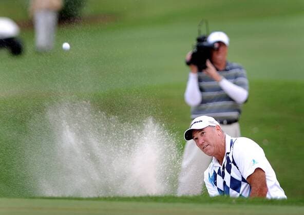 Feb. 9, 2014 - Boca Raton, FL, USA - Duffy Waldorf hits out of the sand on the 18th green during the Allianz Championship at The Old Course at Broken Sound in Boca Raton, Fla., on Sunday, Feb. 9, 2014. SPORTS GLF-ALLIANZ - ZUMAm67