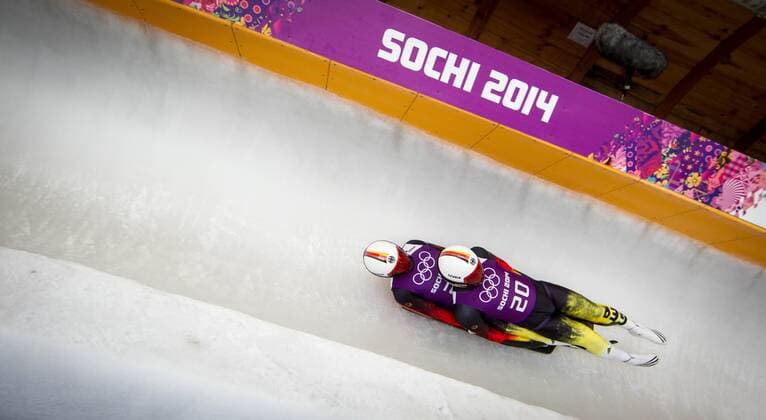 Sotschi , 100214 , Krasnaja Poljana , Sanki Sliding Center , Rodeln , Doppelsitzer im Rodeln , Herren , Training im Bild: Tobias Arlt und Tobias Wendl (Deutschland)