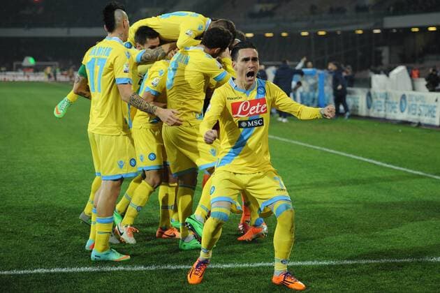 Feb. 12, 2014 - Naples, Italy - Naples, Italy - 12th Feb, 2014.Jose Callejon celebrates after scoring second naples goal Football Soccer : Italian TIM Cup match between SSC Napoli and SS Lazio at Stadio San Paolo in Naples, Italy. SSC Napoli v AS Roma - TIM cup  - ZUMAn23
