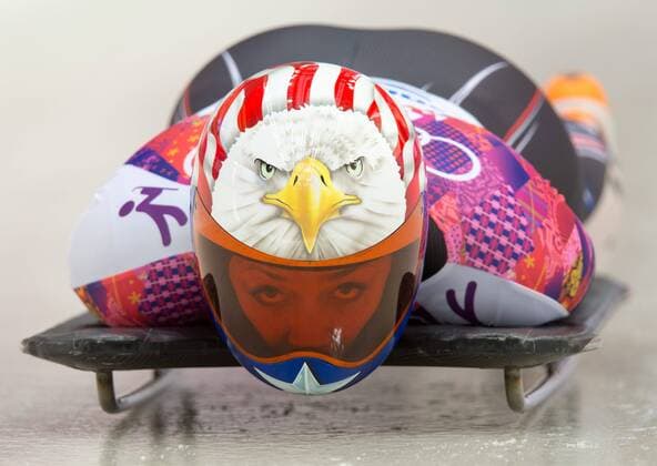 13.02.2014, Sliding Center Sanki, Krasnaya Polyana, RUS, Sochi Sotschi , 2014, Skeleton, Damen, 2. Lauf, im Bild Katie Uhlaender (USA) Katie Uhlaender of the USA during 2nd draw of ladies Skeleton the Olympic Winter Games Sochi Sotschi 2014 at the Sliding Center Sanki, Krasnaya Polyana, Russia on 2014 02 13. ,  EP_gro E  