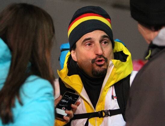 xjhx, Kransnaya Polyana, Sanki Sliding Center, 13.02.2014, Olympia-Olympische Spiele 2014, Rodeln Team, Trainer Georg Hackl (GER) im Interview