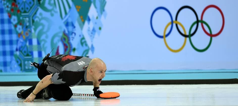 (140219) -- SOCHI, Feb. 19, 2014 (Xinhua) -- Canada s Ryan Fry competes during the men s semifinal of Curling between China and Canada at the 2014 Sochi Winter Olympic Games in Sochi, Russia, Feb. 19, 2014. Canada won 10-6 to enter the final. (Xinhua Wang Yuguo) (SP)OLY-RUSSIA-SOCHI-CURLING-MEN S SEMIFINAL 