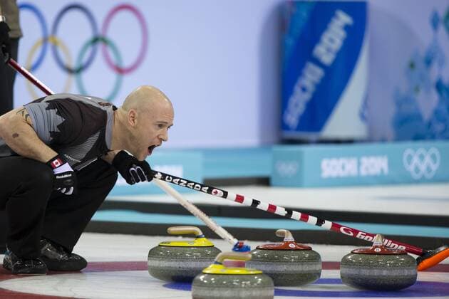 21.02.2014 Sochi, Krasnodar Krai, Russia. Canada vice-skip Ryan FRY shouts instructions during the Gold Medal Game of the Men s Curling competition from the Ice Cube Curling Centre, Coastal Cluster - XXII Olympic Winter Games xCraigxMercerx  ActionPlus20176873