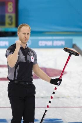 21.02.2014 Sochi, Krasnodar Krai, Russia. Canada skip Brad JACOBS reacts to a key shot in the eighth end which was to see GB concede shortly afterwards &amp; declare Canada winners - during the Gold Medal Game of the Men s Curling competition from the Ice Cube Curling Centre, Coastal Cluster - XXII Olympic Winter Games xCraigxMercerx  ActionPlus20177027