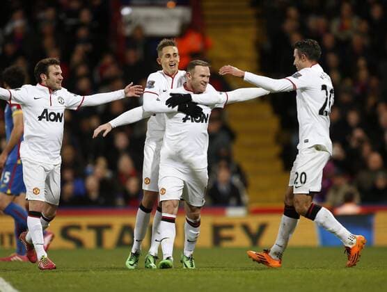 Manchester United s Wayne Rooney celebrates scoring his sides second goal Crystal Palace vs Manchester United - Premier League - Selhurst Park - London - England - 22 02 2014 - Pic David Klein Sportimage EDITORIAL USE ONLY. No use with unauthorised audio, video, data, fixture lists, club league logos or live services. Online in-match use limited to 120 images, no video emulation. No use in betting, games or single club league player publications.
