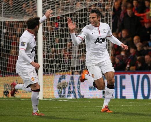 Manchester United s Robin Van Persie celebrates scoring his sides opening goal Crystal Palace vs Manchester United - Premier League - Selhurst Park - London - England - 22 02 2014 - Pic David Klein Sportimage EDITORIAL USE ONLY. No use with unauthorised audio, video, data, fixture lists, club league logos or live services. Online in-match use limited to 120 images, no video emulation. No use in betting, games or single club league player publications.