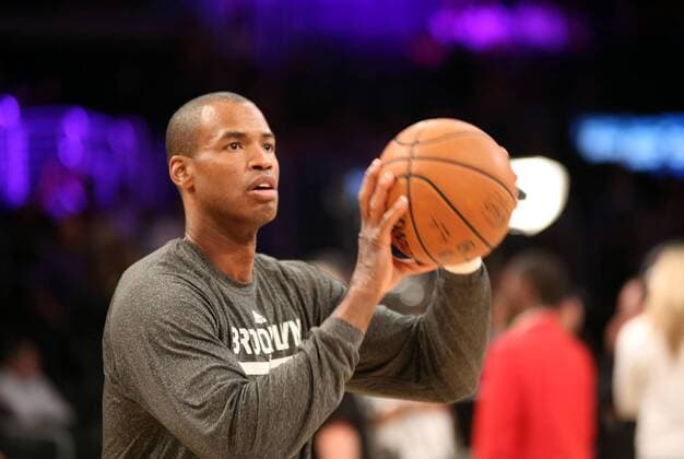 Feb. 23, 2014 - Los Angeles, California, U.S - Jason Collins of the Brooklyn Nets during warmups makes sports history by becoming the first openly gay member of a major professional sports team as the Los Angeles Lakers lose 108 - 102 to the visiting Brooklyn Nets on Sunday, February 23, 2014 at the Staples Center in Los Angeles, CA. Lakers lose to the Nets 108-102  - ZUMAp12