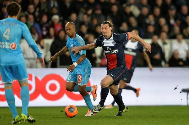 Zlatan Ibrahimovic (psg) - Andr Ayew (om) FOOTBALL : Paris SG vs Marseille - Ligue 1 - 02 03 2014 AnthonyBIBARD FEP Panoramic 