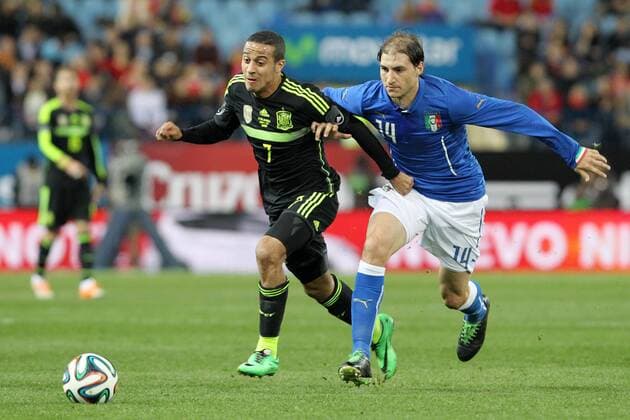 Thiago Alcantara (ESP), Gabriel Paletta (ITA) -- -- Madrid 05 03 2014 -- Friendly Match ESP - ITA -- lucaxpagliaricci